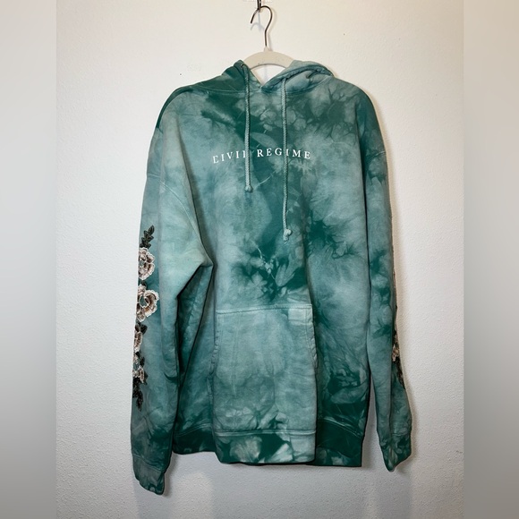 Civil Regime Aqua Marble Rose Embroidered Hoodie NWOT Size Large - Picture 3 of 10